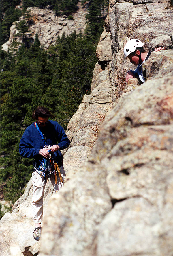 Boulderado April 2001: Greg Setting a Toprope