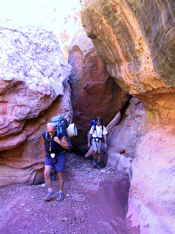 Canyoneering 2002: 30: Abba, Greg, and Boulders