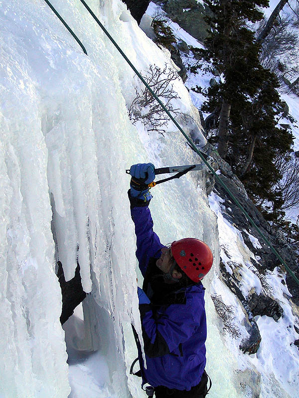 Lincoln Falls 2002: Greg Climbing Ice 03