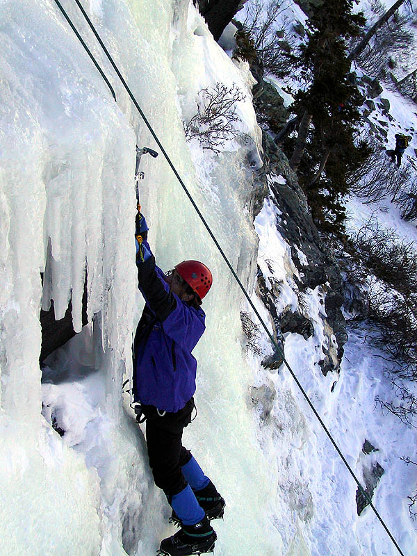 Lincoln Falls 2002: Greg Climbing Ice 04