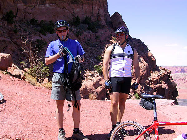 Moab April 2002: Poison Spider Jeff and Scott on the Portal Ledge