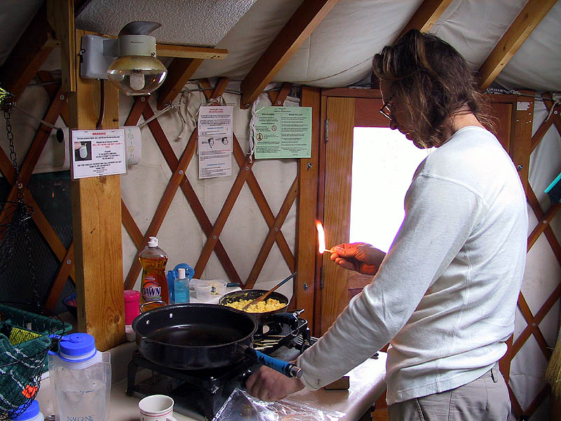Yurt Trip 2002: Greg Making Breakfast