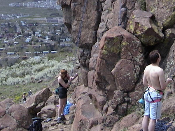 Golden Cliffs April 2001: Amy Belaying