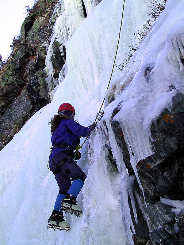 Lincoln Falls 2002: Ellen Climbing Ice