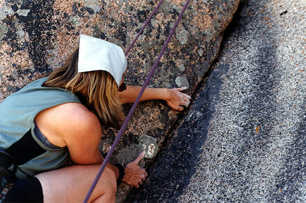 Vedauwoo May 2000: Laura working the Crack on the Layback