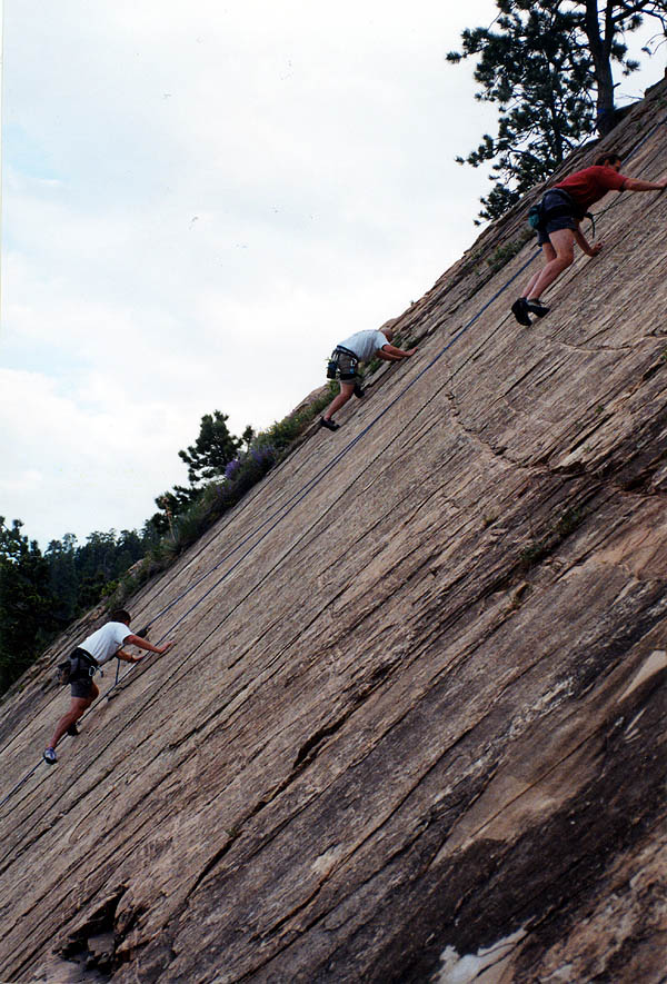 Woods Quarry 2001: Curtis, Greg, Steve Climbing Slab